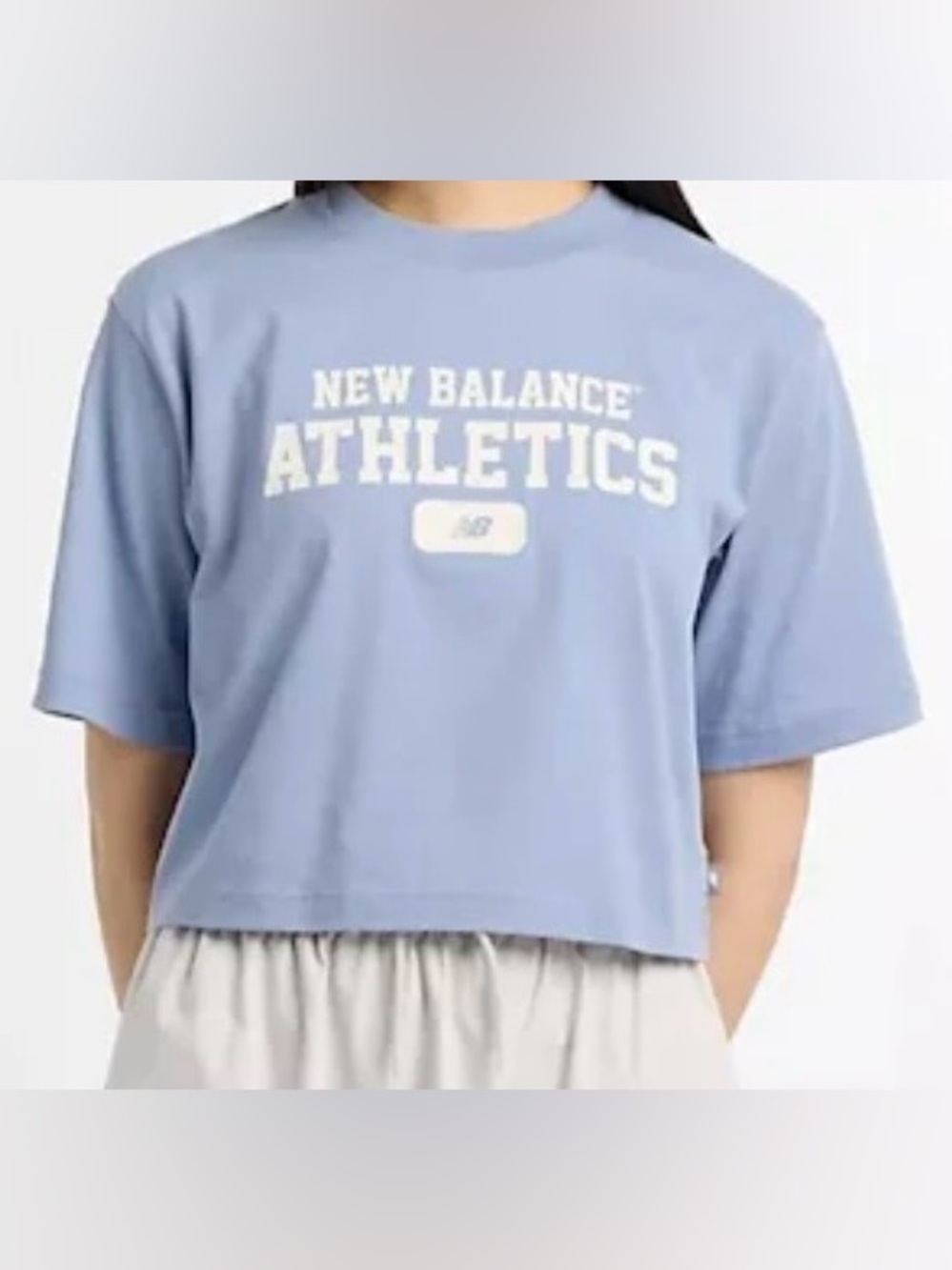New Balance Heritage Relaxed T-Shirt Cropped Blue Dusk Shower NWT